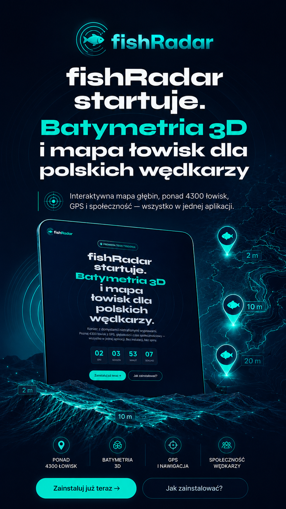 fishRadar startuje — batymetria 3D, mapa łowisk i tryb łódź dla polskich wędkarzy