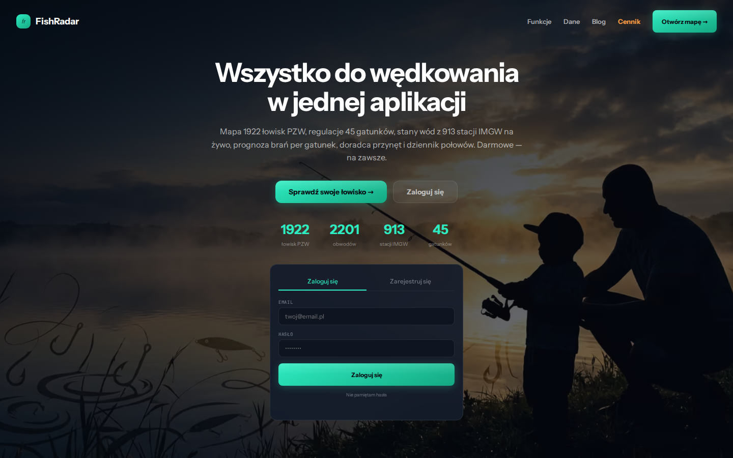Landing page FishRadar