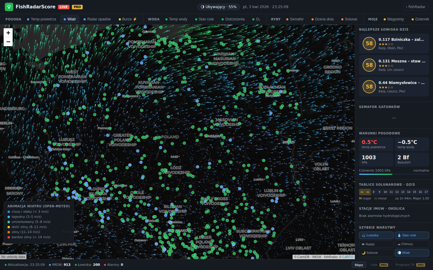 Wiatr animowany FishRadar Live